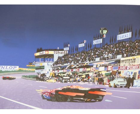 AFTER RANDY OWENS (20th CENTURY) (ARR). LE MANS-THE EIGHTH HOUR- SILK SCREEN PRINT, PENCIL SIGNED LIMITED EDITION NO 48/90. D