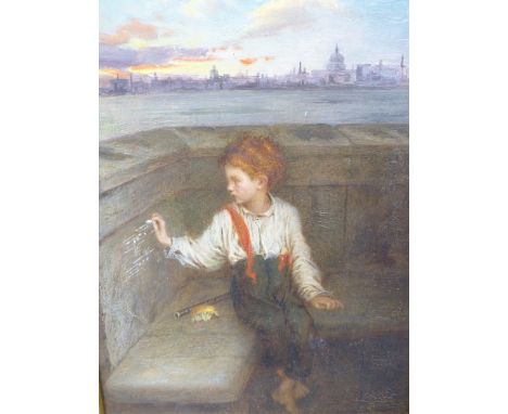 AUGUSTUS EDWIN MULREADY (1844-1886)- A YOUNG BEGINNER, OIL ON PREPARED PANEL, SIGNED L/L, INSCRIBED AND TITLED VERSO. 14 X 18