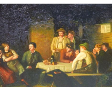 DUTCH SCHOOL ( 20TH CENTURY) A TAVERN INTERIOR SCENE. SIGNED INDISTINCTLY L/R. OIL ON BOARD. 48 X 38cm
&nbsp;
Condition of lo