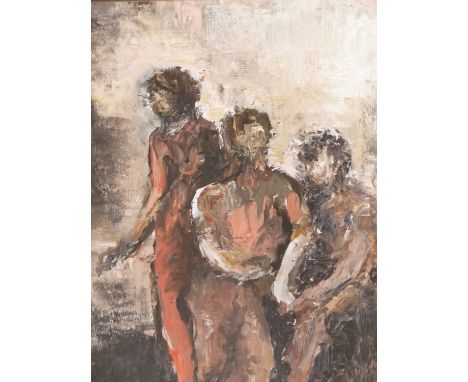 20TH CENTURY SCHOOL. THREE ABSTRACT FIGURES (TITLED RESISTANCE VERSO) OIL/ACRYLIC ON PAPER. 48 X 59 cm.
&nbsp;
Condition of l