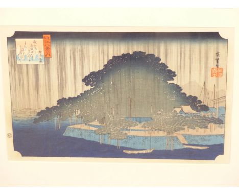 A PAIR OF JAPANESE WOODBLOCK PRINTS , WOODED TEMPLE AND A RURAL SCENE- POSSIBLE SIGNED UTSUYAMA? 37 X 24 cm.
&nbsp;
Condition