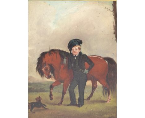 19TH CENTURY ENGLISH SCHOOL, STUDY OF BOY WITH HORSE AND DOG IN LANDSCAPE OIL ON BOARD 21 X 27 cm.
&nbsp;
Condition of lots i