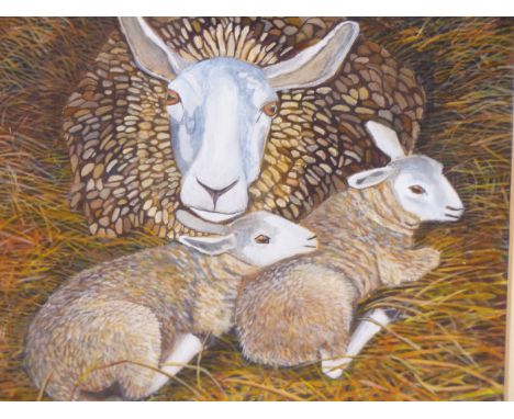 WILLIAM (BILL) YARDLEY. (20TH CENTURY) EWE WITH HER LAMBS ON STRAW. WATERCOLOUR. SIGNED L/R. 25 X 27 cm TOGETHER WITH A SIGNE