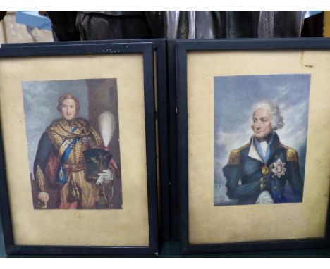 AFTER GEORGE BAXTER (1804-1867). A GROUP OF SIX TRADITIONAL FIGURE STUDIES, MILITARY TYPES AND A SET OF TWENTY MINIATURE EXAM