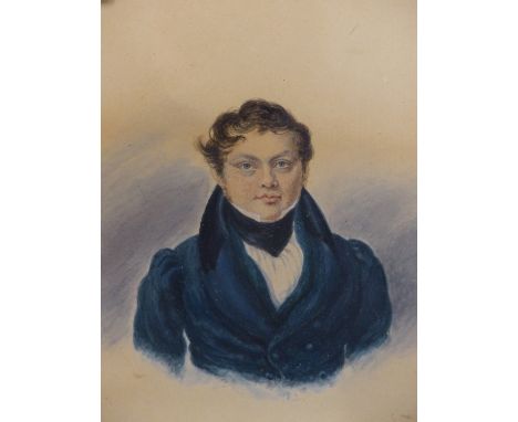 19TH CENTURY ENGLISH SCHOOL PORTRAIT OF ELIZABETH BROWN. WATERCOLOUR TOGETHER WITH COMPANION PORTRAIT OF JAMES BROWN ( A PAIR