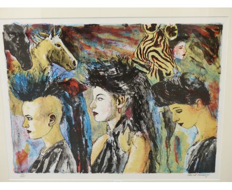 DAVID REMFRY RA. (B.1942) (ARR)- HAIRSTYLES &amp; HORSES (UNTITLED), LITHOGRAPH, LIMITED EDITION NO.70/100, PENCIL SIGNED. 80