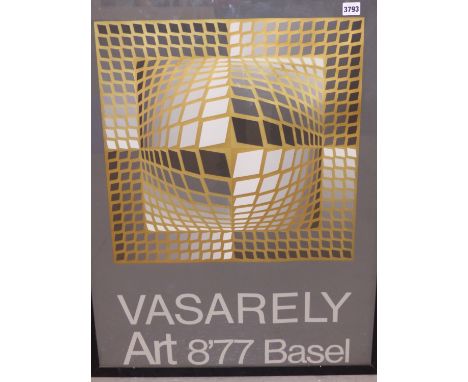 AFTER VICTOR VASARELY. UNTITLED COLOUR PRINT. 64 X 93cm TOGETHER WITH A 1977 EXHIBITION POSTER FOR THE ARTIST. 59 X 79 cm (2)