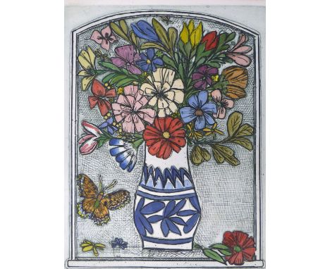 ALFRED COHEN (1920-2001)ARR. BOUQUET CHARDIN- COLOUR WOODBLOCK PRINT- PENCIL SIGNED, TITLED AND NUMBERED ARTIST PROOF XV. 28 