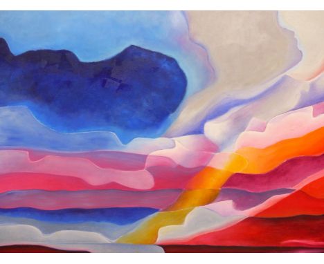 SIMONETTA GAGLIANO ( ITALIAN 20TH/21ST CENTURY) ARR. "CONOSCI TU COME LA NUBE SI LIBRI" ABSTRACT LANDSCAPE. ACRYLIC ON CANVAS