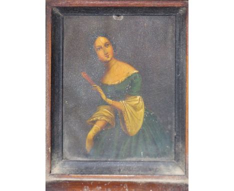 19TH CENTURY CONTINENTAL SCHOOL, STUDY OF A YOUNG LADY, OIL ON METAL PANEL. 7.5 X 10 cm.
&nbsp;
Condition of lots is NOT refe