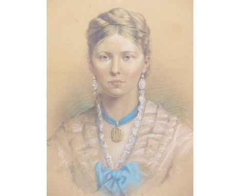 19TH CENTURY ENGLISH SCHOOL, PORTRAIT OF A LADY WITH FINE JEWELLERY, PASTEL ON PAPER. BEARS SIGNATURE "CHAS.HEATH" DELT. 49 X