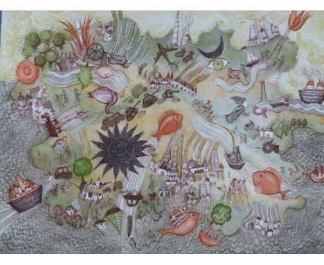 FRANCOIS DEBERDT. (B 1934) ARR. AN ABSTRACT COMPOSITION, UNTITLED COLOUR PRINT. SIGNED LIMITED EDITION 102/120 65.5 X 50.5 cm