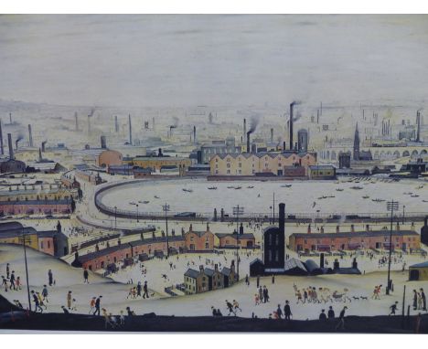 L. S. LOWRY (1887-1976) ARR. " THE POND". PENCIL SIGNED OFFSET LITHOGRAPH. FINE ART TRADE GUILD BLIND STAMP (E.L.C) NO. 493 F