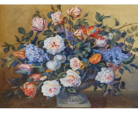 P. K. AGAR ( 20TH CENTURY) STILL LIFE FLOWERS IN AN URN. WATERCOLOUR SIGNED LOWER RIGHT . 45 X 37 cm.
&nbsp;
Condition of lot