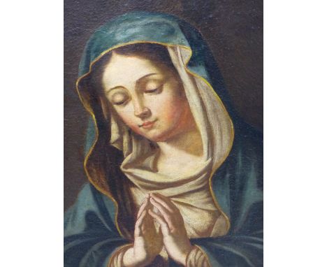 18th C. CONTINENTAL OLD MASTER SCHOOL, AN OVAL PORTRAIT OF THE MADONNA IN PRAYER ON A RECTANGULAR CANVAS,&nbsp; OIL ON CANVAS