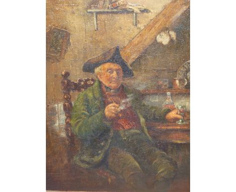 19TH CENTURY DUTCH SCHOOL, AN EVENING RESPITE, A GENTLEMAN WITH HIS PIPE AND WINE GLASS. OIL ON CANVAS. 29 X 39 cm.
&nbsp;
Co