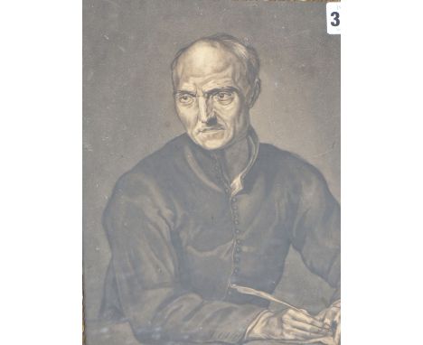 AFTER THE OLD MASTER. (19TH CENTURY) A STUDY OF A GENTLEMAN AT HIS DESK. GREY WASH WATERCOLOUR. INDISTINCT LABEL VERSO, 20 X 