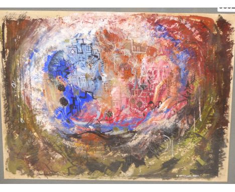 HILDA CHANCELLOR-POPE (1913-1976) ARR. "A CITY", WATERCOLOUR. SIGNED L/R AND TITLED TO LABEL VERSO. 38 X 30 cm.
&nbsp;
Condit