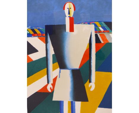 AFTER KAZIMIR MALEVICH (1878-1935) ARR. THE FARMER IN HIS FIELD. LITHOGRAPH. 1992 NUMBERED LTD EDITION 587/2000. BLINDSTAMPED