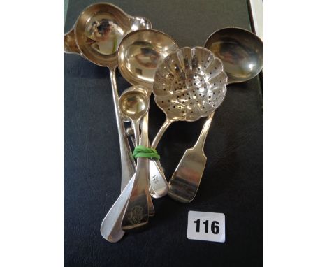Collection of Silver plated and white metal flatware Inc. Sauce ladle, Sugar sifter etc.