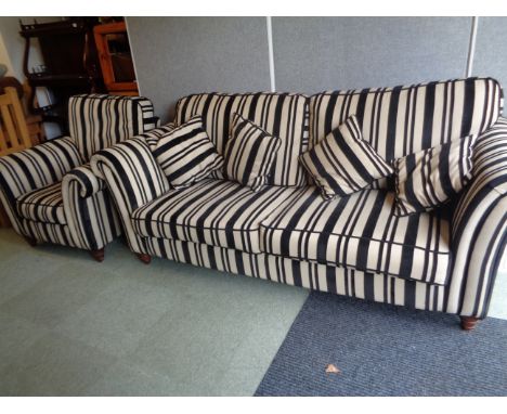 Good Quality Black & White upholstered sofa suite comprising of armchair and sofa (Bought from the Ideal home exhibition)