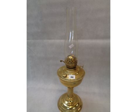 Late 19thC Brass Duplex Oil Lamp with fluted column and a glass chimney, 57cm in height