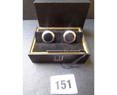 Pair of Boxed Alfred Dunhill Silver Onyx set cufflinks