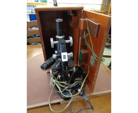 Cooke, Troughton & Simms Ltd of York Microscope M108598 in wooden case with spare lens, Condition - Some wear 