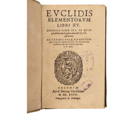 [EUCLID (fl. ca 300 B.C.)]. CLAVIUS, Christoph (1537-1612), Editor. Euclidis Elementorum libri XV. Accessit liber XVI. Cologn