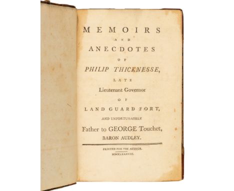 [GEORGIA]. THICKNESSE, Philip (1719-1792). Memoirs and Anecdotes of Philip Thicknesse, Late Lieutenant Governor of Land Guard