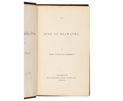 LONGFELLOW, Henry Wadsworth (1807-1892). The Song of Hiawatha. Boston: Ticknor &amp; Fields, 1855. &nbsp;8vo. Advertisements 