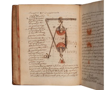 [MANUSCRIPT "“ PHYSICS].  "Geostatica." France, 17th/18th century?110 leaves, 8vo (176 x 145 mm). In Latin. Written in neat c