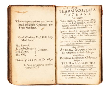 BATE, George (1608-1669). Pharmacopoeia Bateana ... Huic accesserunt Arcana Goddardiana. Edited by J. Shipton. London: Samuel