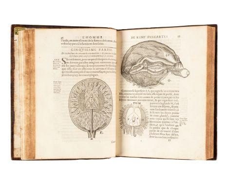 DESCARTES, Rene (1596-1650). L'Homme et la Formation du Foetus. Paris: Charles Angot, 1677.4to (245 x 185mm). Illustrated wit