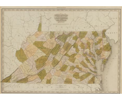 [MAP]. TANNER, Henry Schenck (1786-1858). Virginia, Maryland, Delaware. [Philadelphia, 1825].Engraved map of Virginia with ha