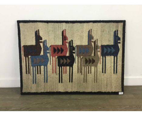 FRAMED WOOLWORK TAPESTRY,63cm x 92cm, along with two prints (3)