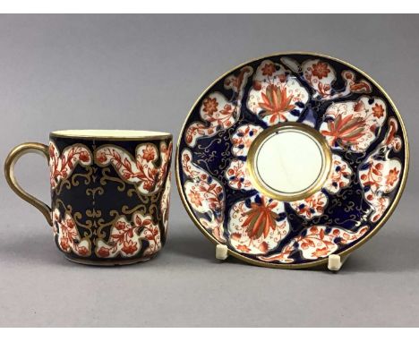 ROYAL CROWN DERBY IMARI PATTERN CREAM, SUGAR AND TWO TEA CUPS,along with a Royal Crown Derby floral pattern cream and sugar, 