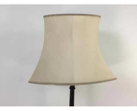STANDARD LAMP, with cream shade and circular base, along with another lamp and a towel rail (3)