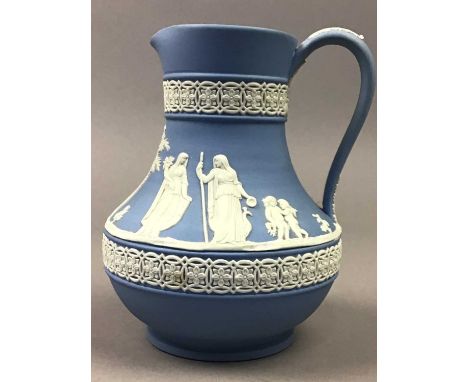 WEDGWOOD JASPERWARE JUG,along with two similar vases and a lidded box, also a Carlton Ware vase, Belleek jug, Noritake dish a