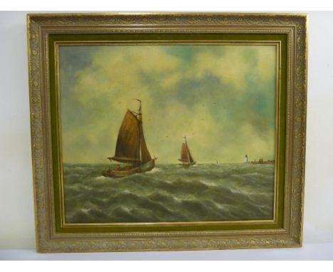 R v Campen oil on canvas of sailing boats, signed bottom right, 48 x 58.5cm