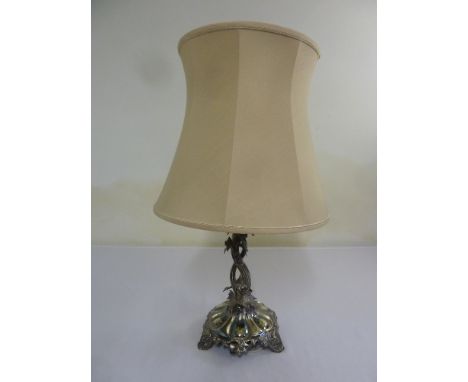 Silver plated table lamp with silk shade A/F