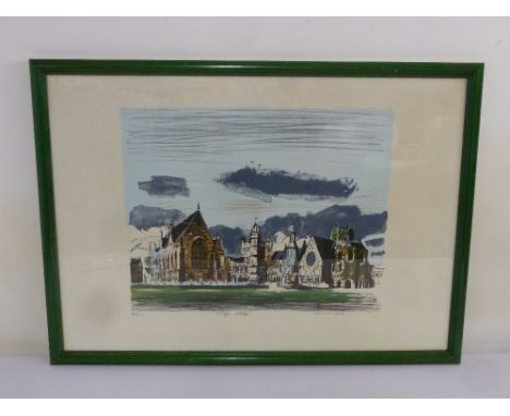 Edwin La Dell framed and glazed limited edition lithograph of Clifton College, 55 x 78.5cm