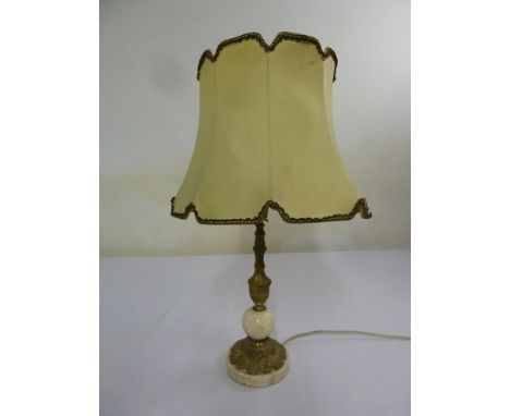 Marble and gilt metal table lamp with silk shade