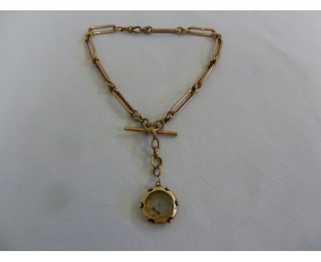 9ct gold fancy link fob chain with compass charm, approx 37.1g charm A/F