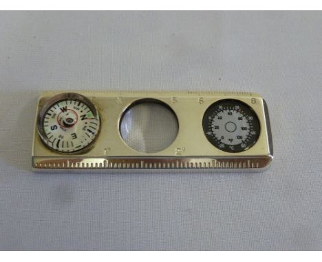 Tiffany desk compass cum magnifier cum ruler stamped 925 to base