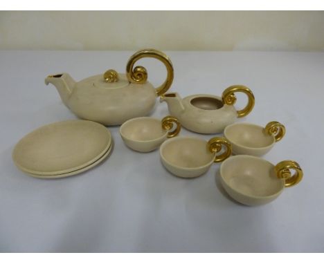 Giraud Vallauris French ceramic 1950s part tea service with gilt handles (8)