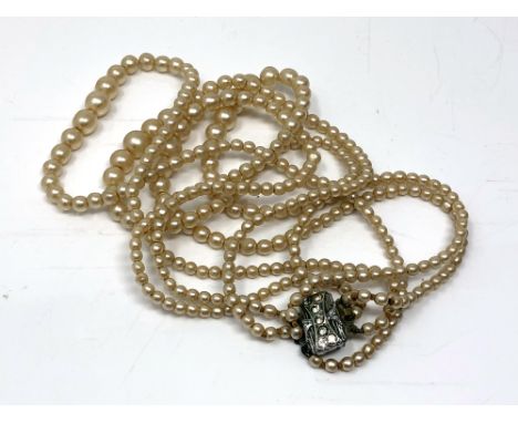 A vintage Art Deco style four stranded faux pearl necklace  
