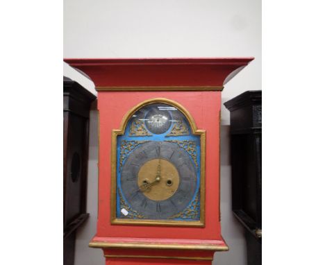 A 19th century painted longcase clock with dial signed C Marchman, with weights 