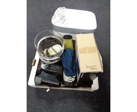 A Yale electronic safe, paper shredder and a box of Dyson attachments, vintage Black &amp; Decker hand held vacuum, telephone