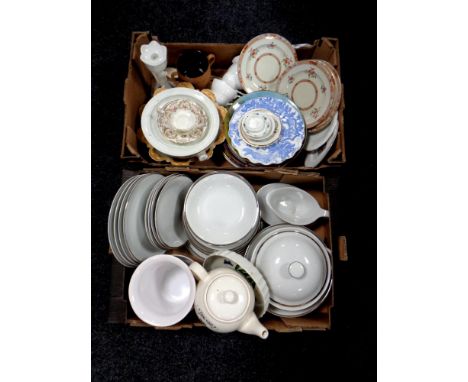 Two boxes of ceramics to include antique and later tea ware, Bohemia china tea service, Ringtons teapot etc 